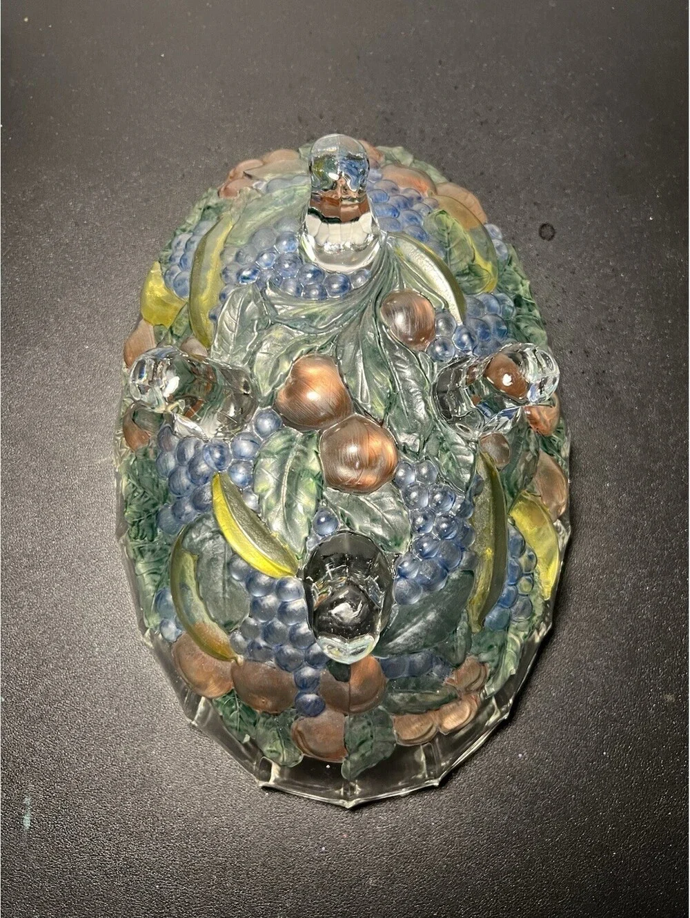 Indiana Glass 1960s Garland Flashed Fruit Oval Three-Footed Bowl, 12x8.5x4.5”